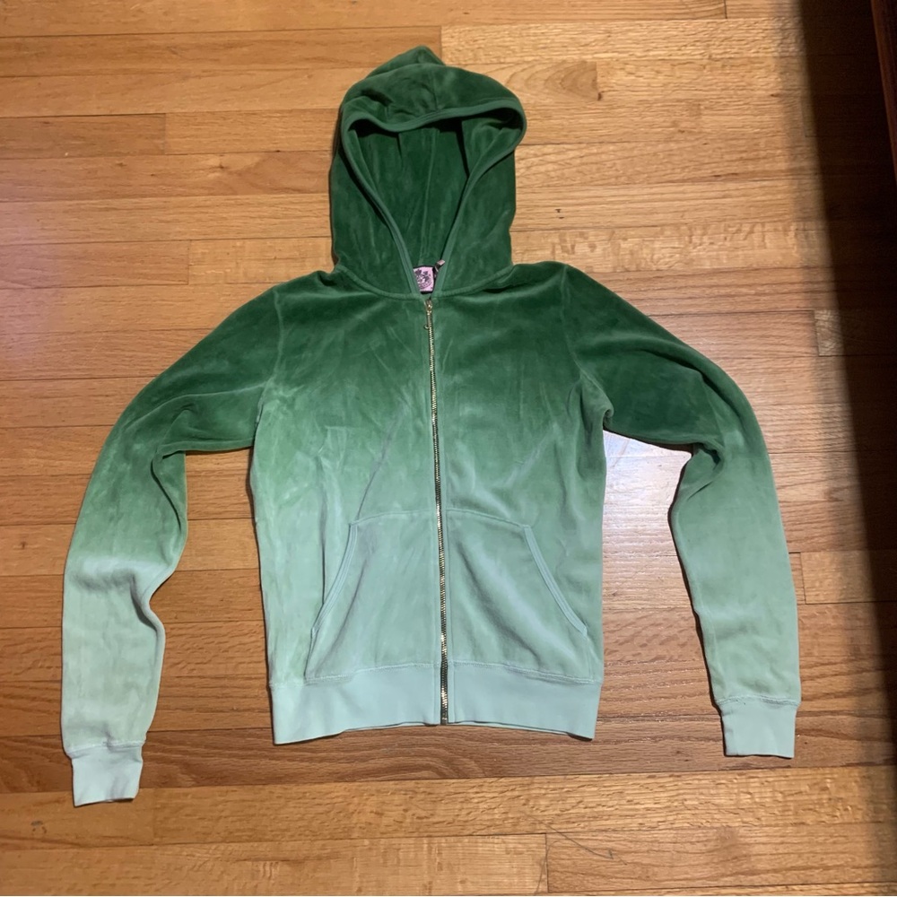 Juicy Couture Pam Gela Parfait Amour Long Sleeve Green Ombr Terry Hoodie Jacket
